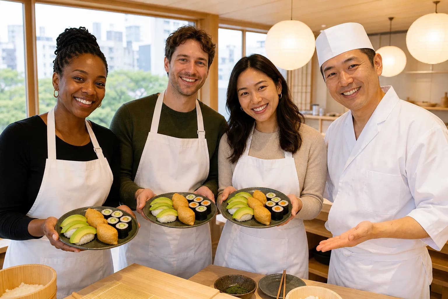 Vegan and Fish Sushi in One Group